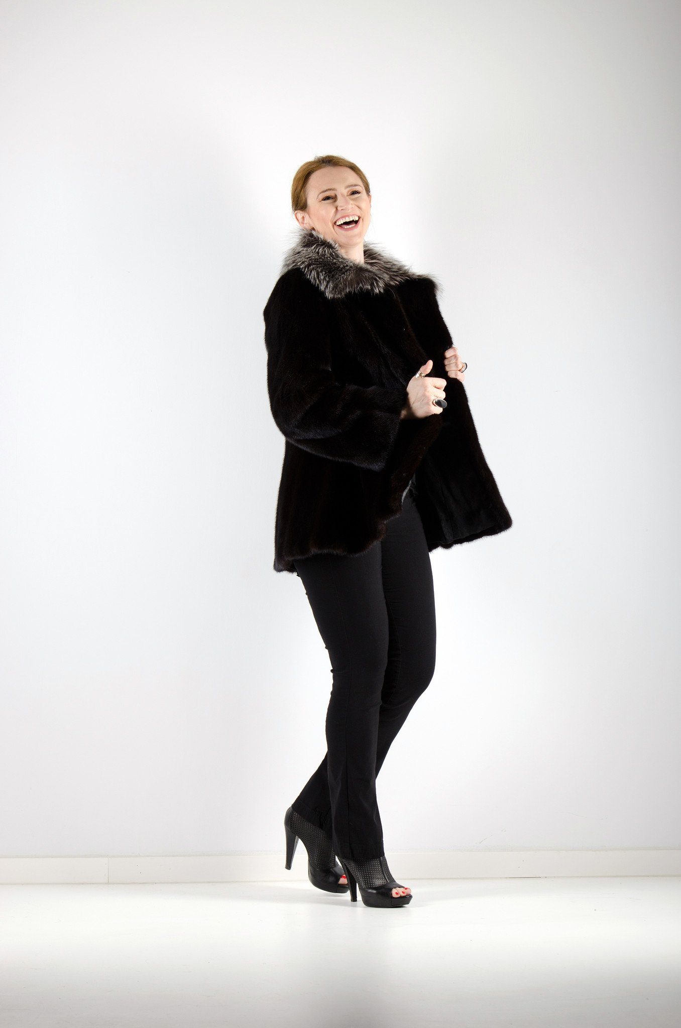 21 | Black Mink Fur Jacket With Silver Fox Trim Jackets Starlight Furs 