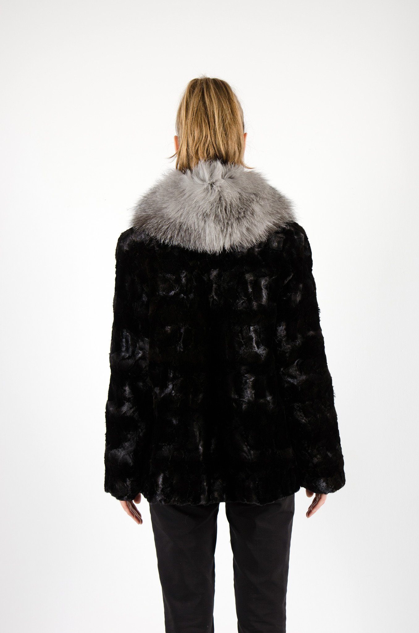 26 | Black Mink Fur Jacket Fox Collar Trim Jackets Starlight Furs