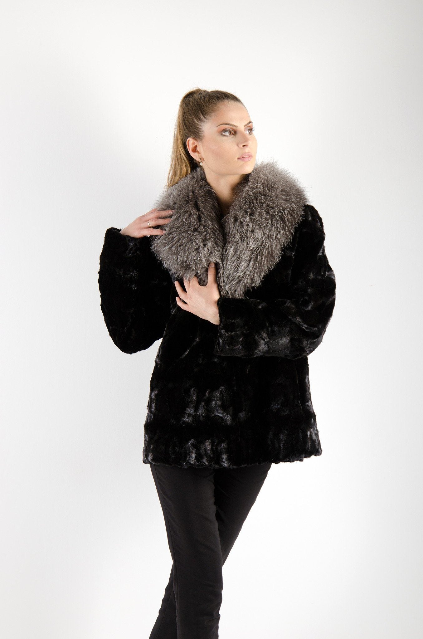 26 | Black Mink Fur Jacket Fox Collar Trim Jackets Starlight Furs 