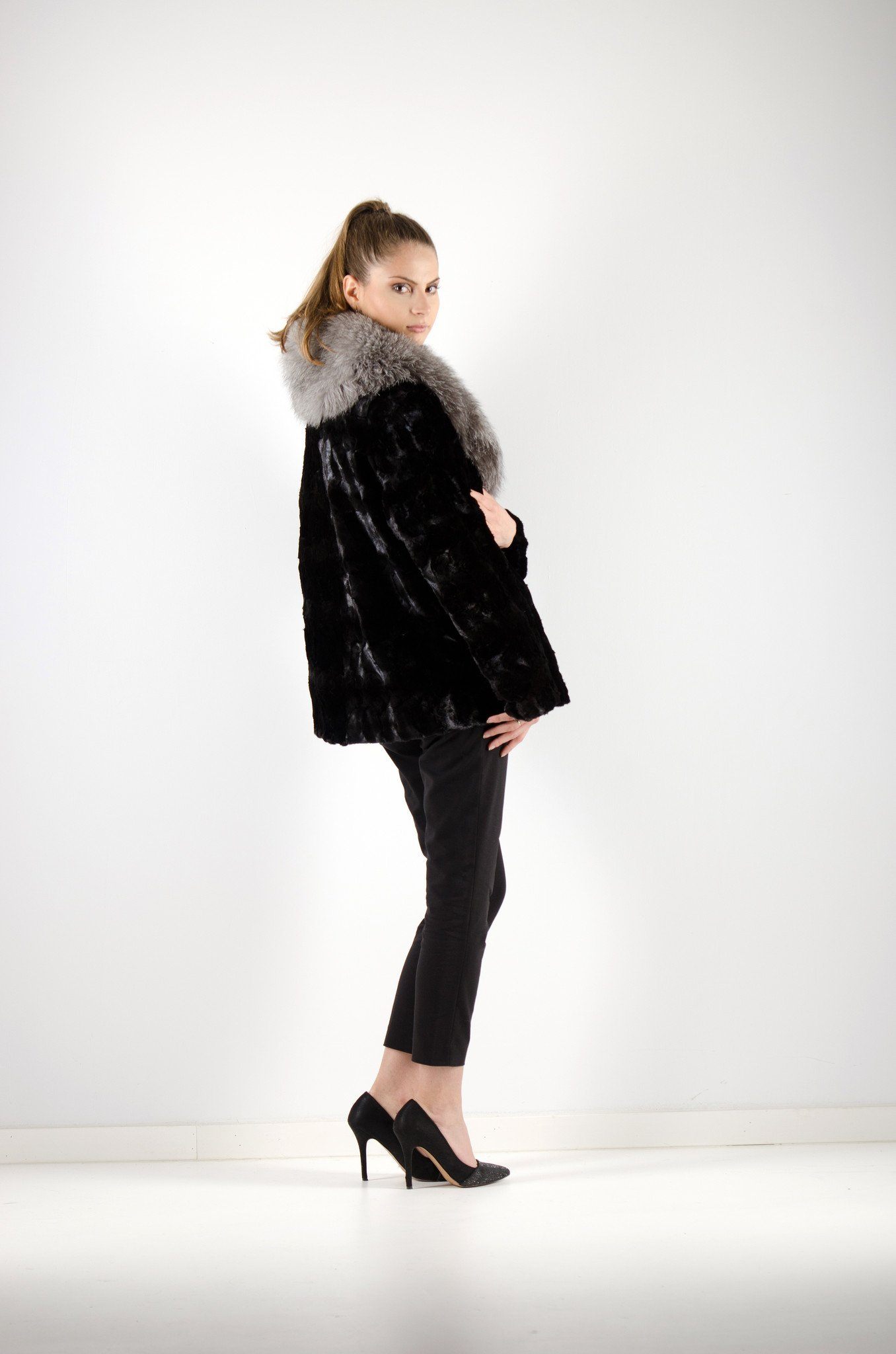 26 | Black Mink Fur Jacket Fox Collar Trim Jackets Starlight Furs 