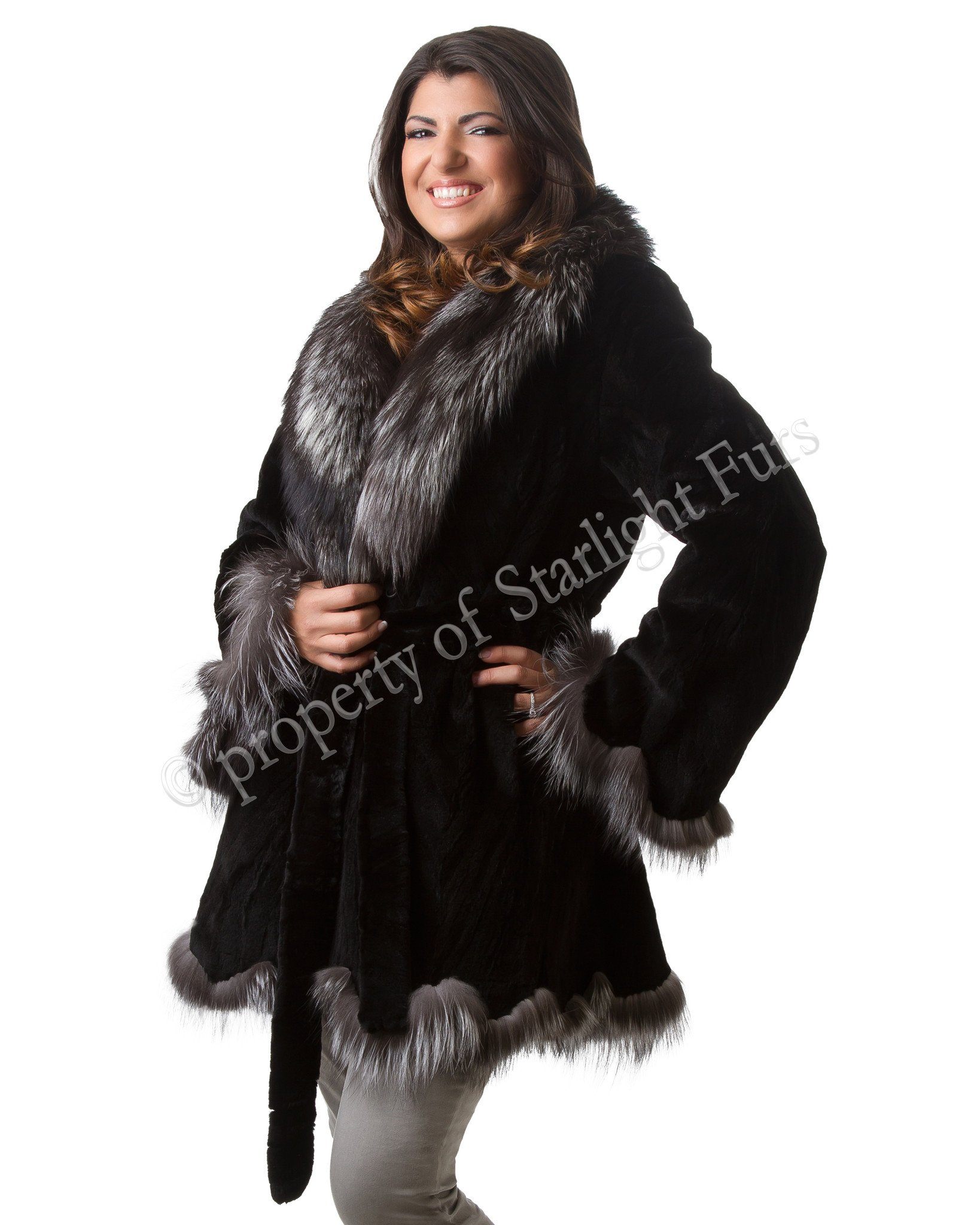 31 Mink Fur Coat with Silver Fox Fur Trim