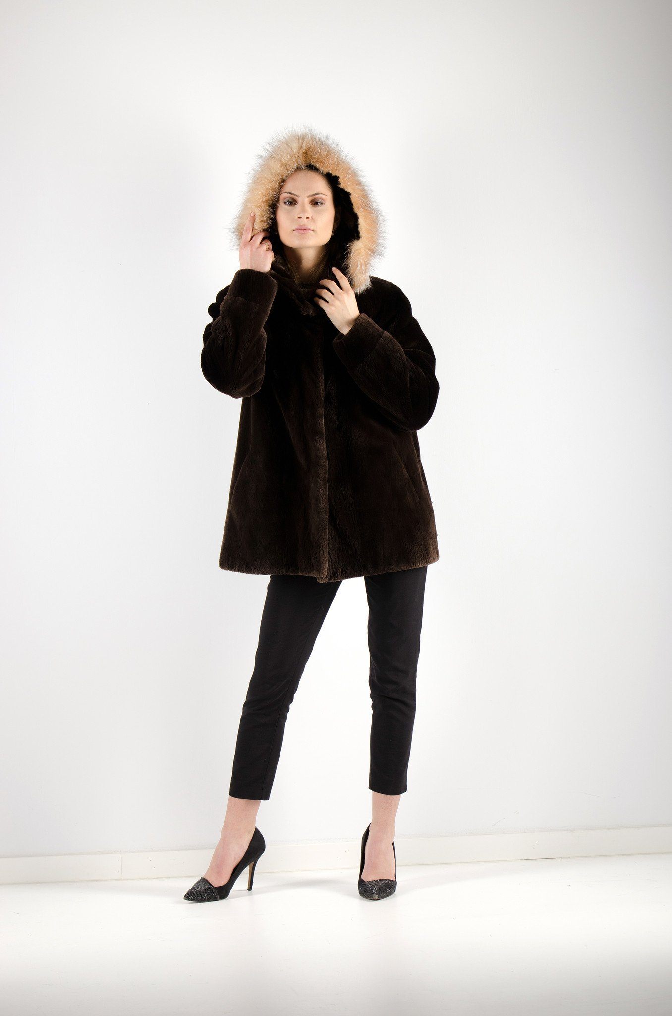 42 | Hooded Sheared Beaver Fur Jacket Jackets Starlight Furs L