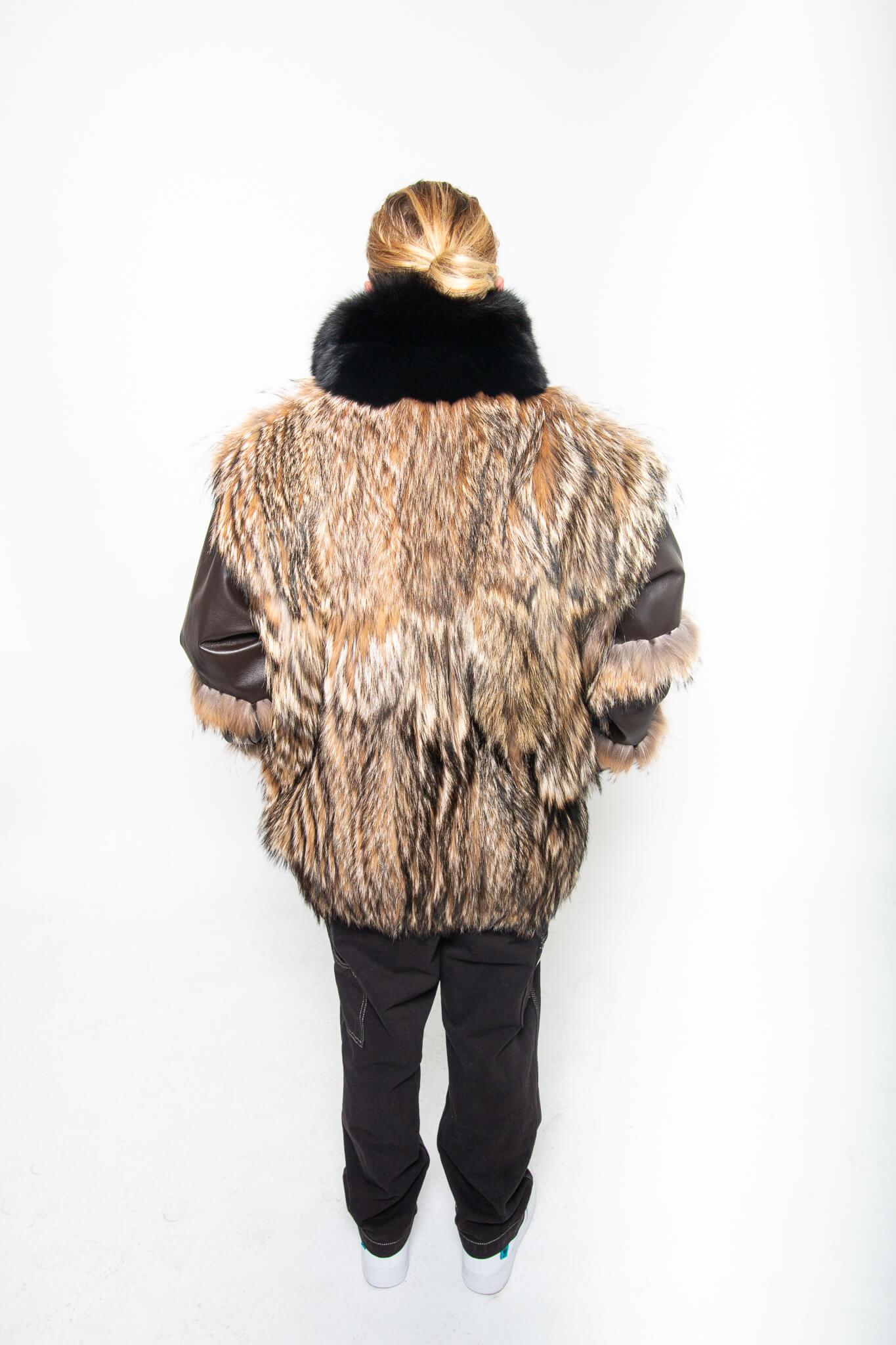 49 | Men's Jacket Coyote & Leather with Fox Collar men's Starlight Furs