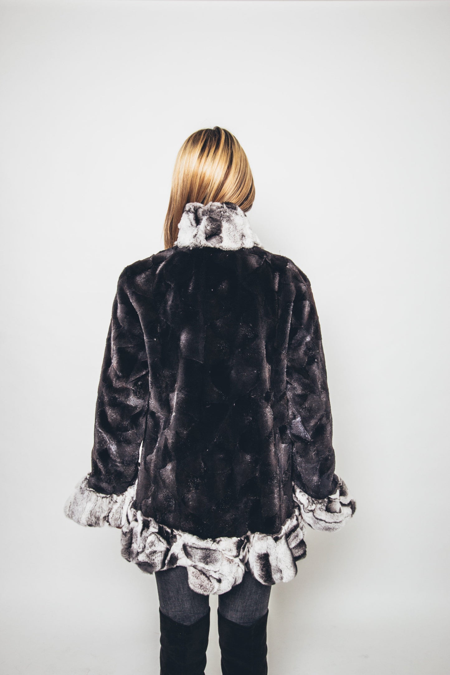 73 | Sheared Mink Sections Jacket / Rex Rabbit Trim Jackets Starlight Furs