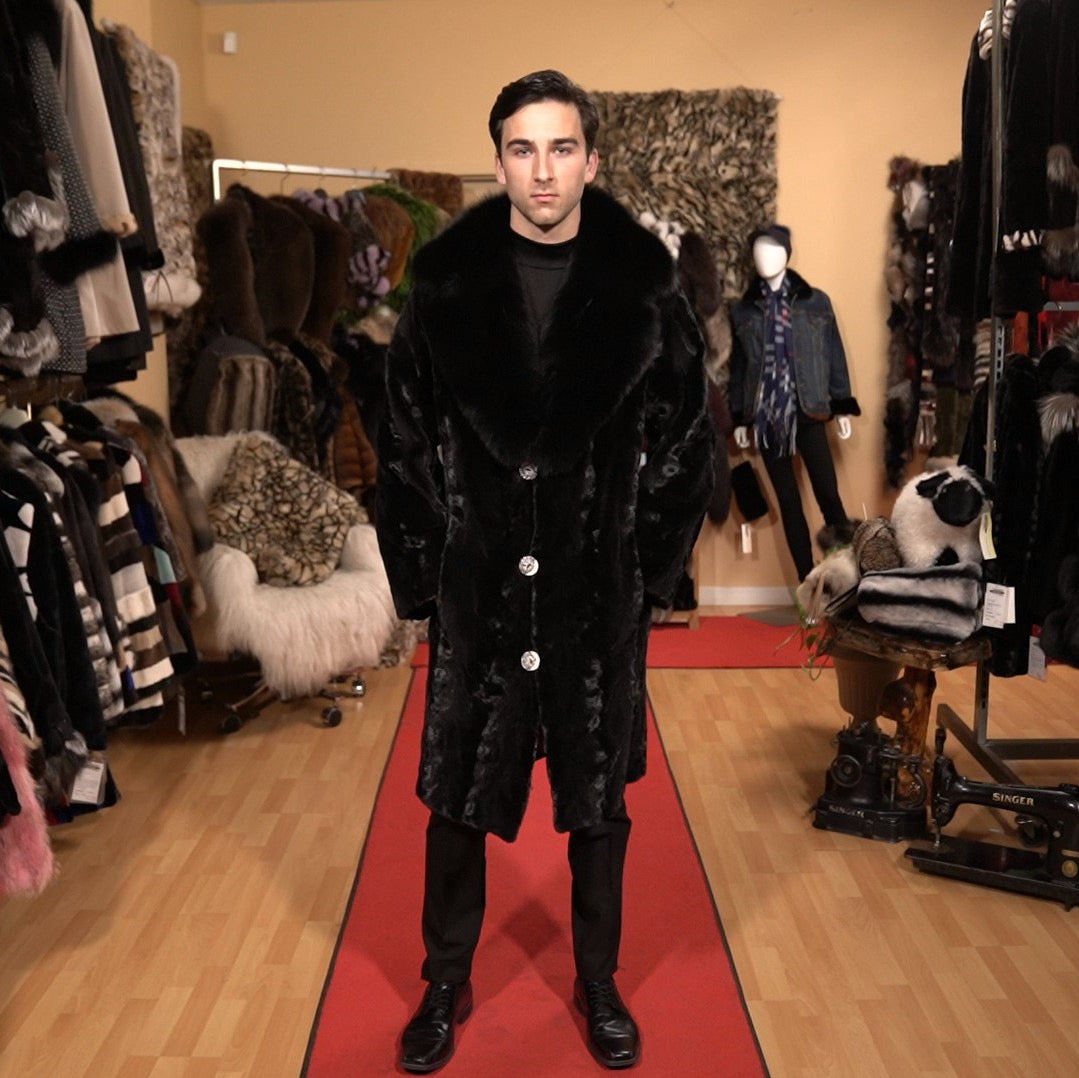 Black Sheared Mink Long Coat men's Starlight Furs 44 