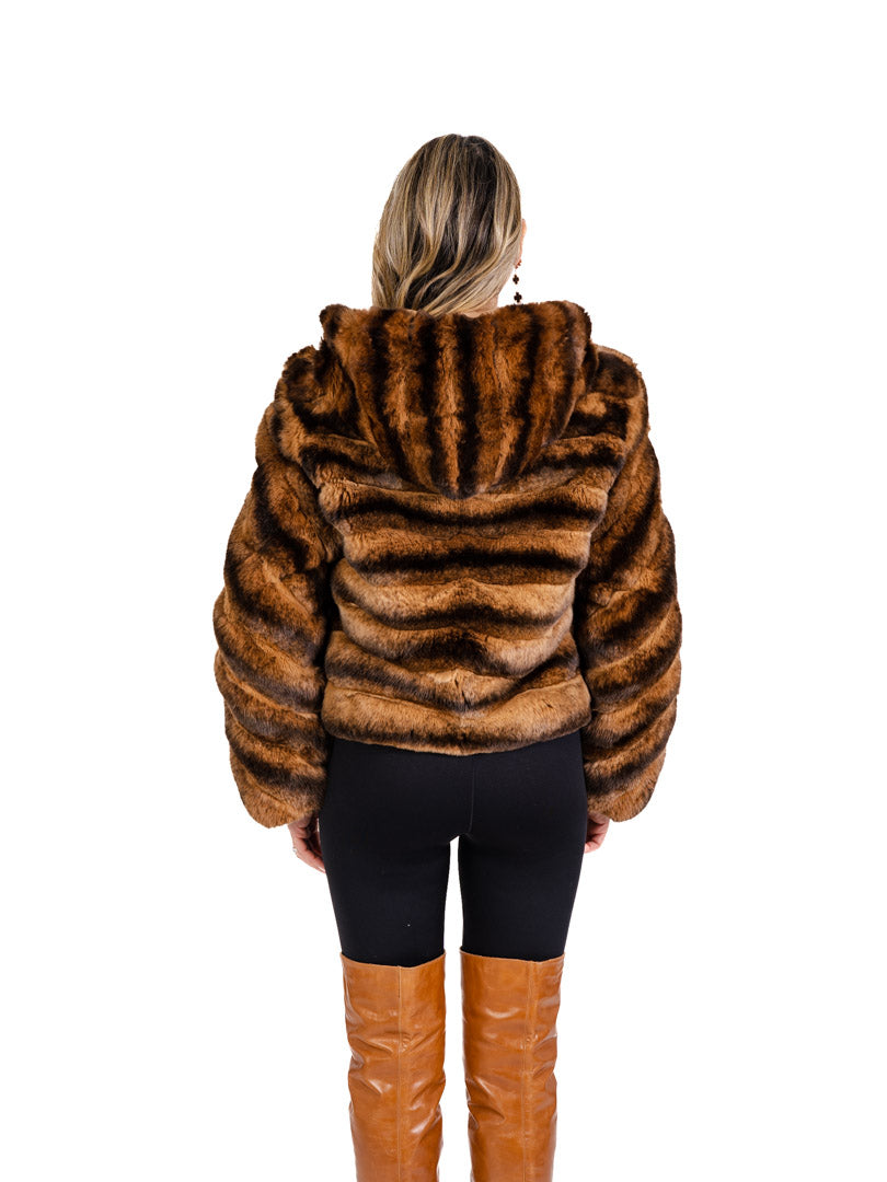 Hooded Brown Chinchilla Bomber Jacket Jackets Starlight Furs