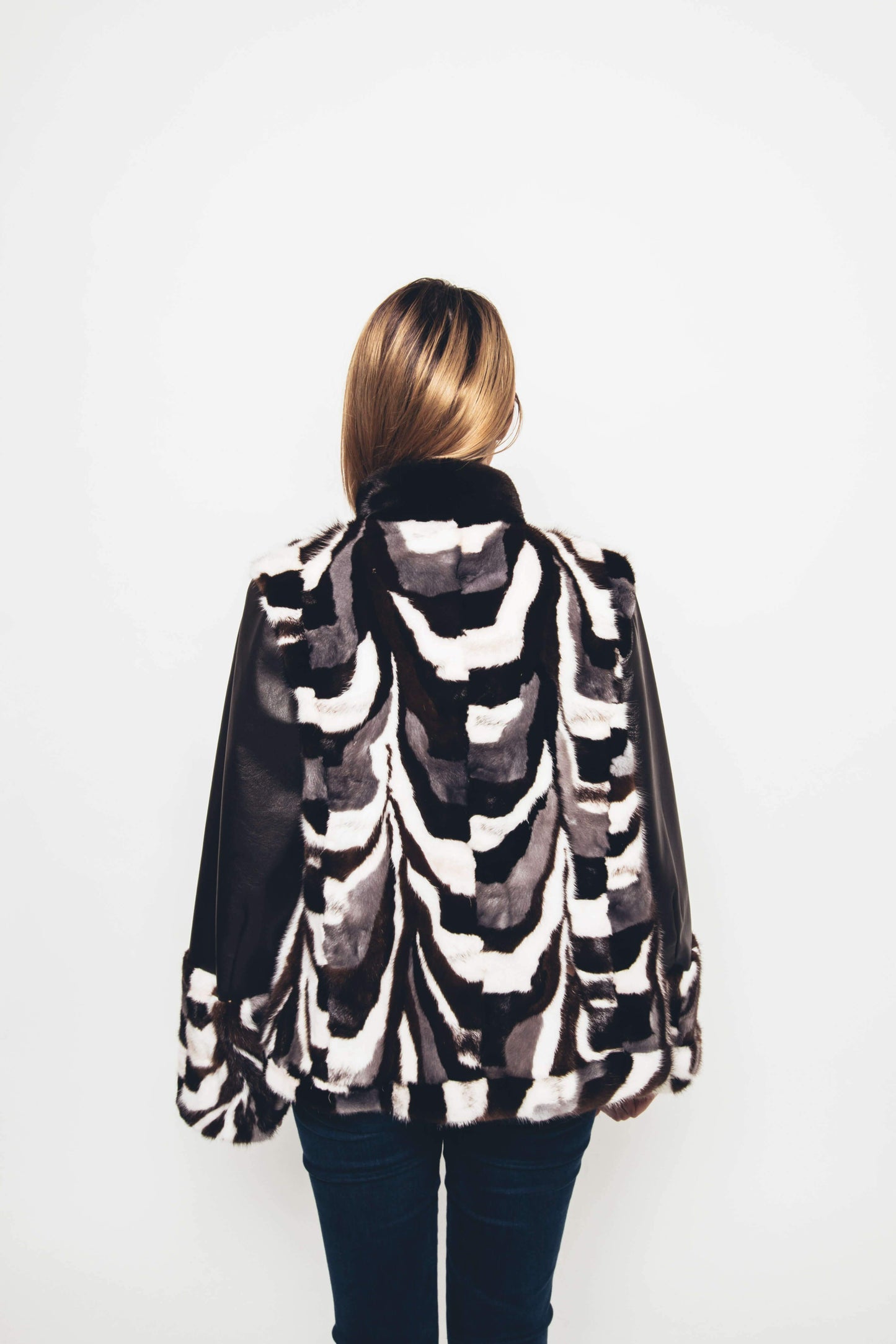 Mink Multi-tones Patchwork Jacket With Leather Sleeves Jackets Starlight Furs
