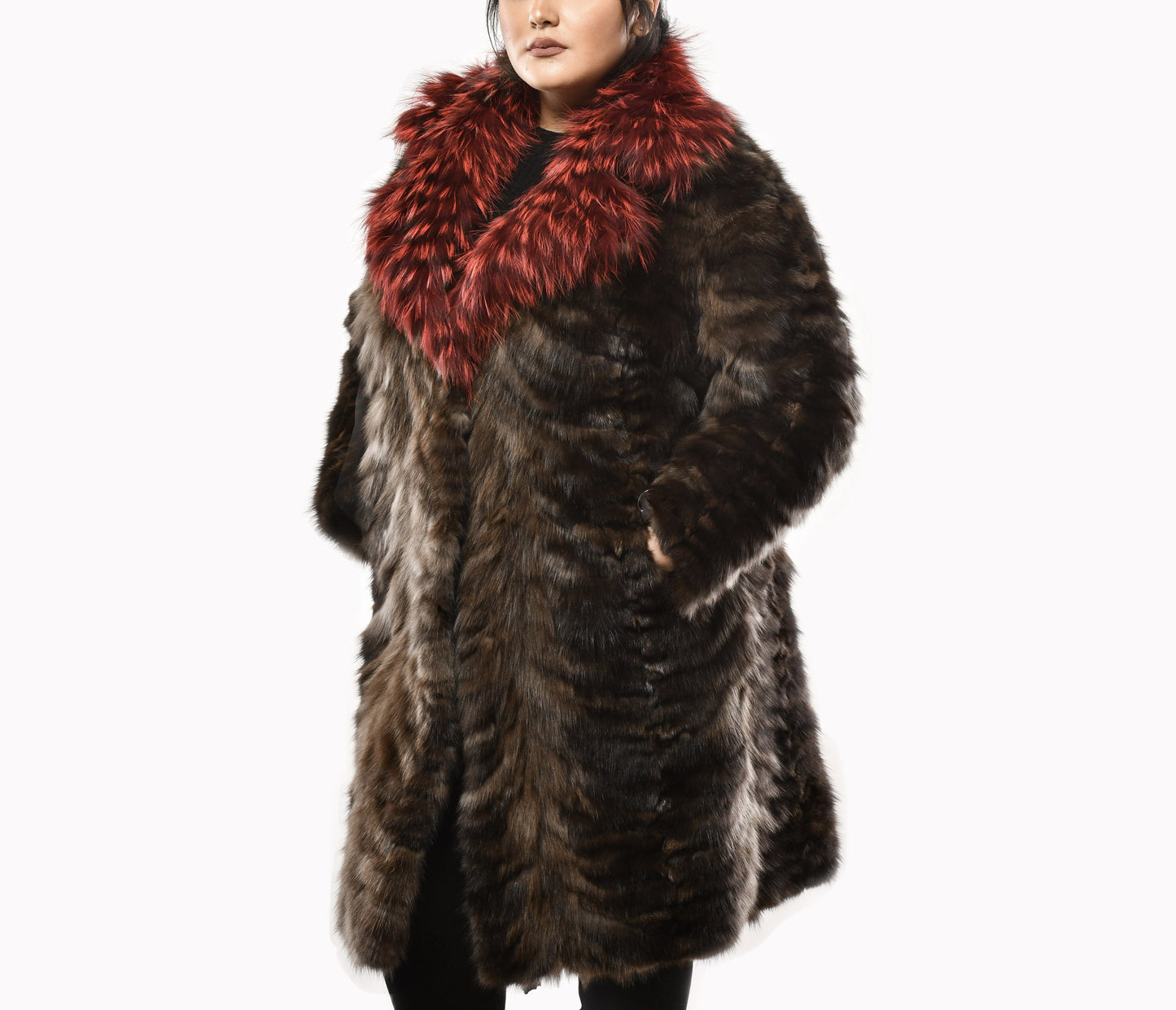 Natural Sable Fur Coat with Red Fox Fur Collar Coats Starlight Furs
