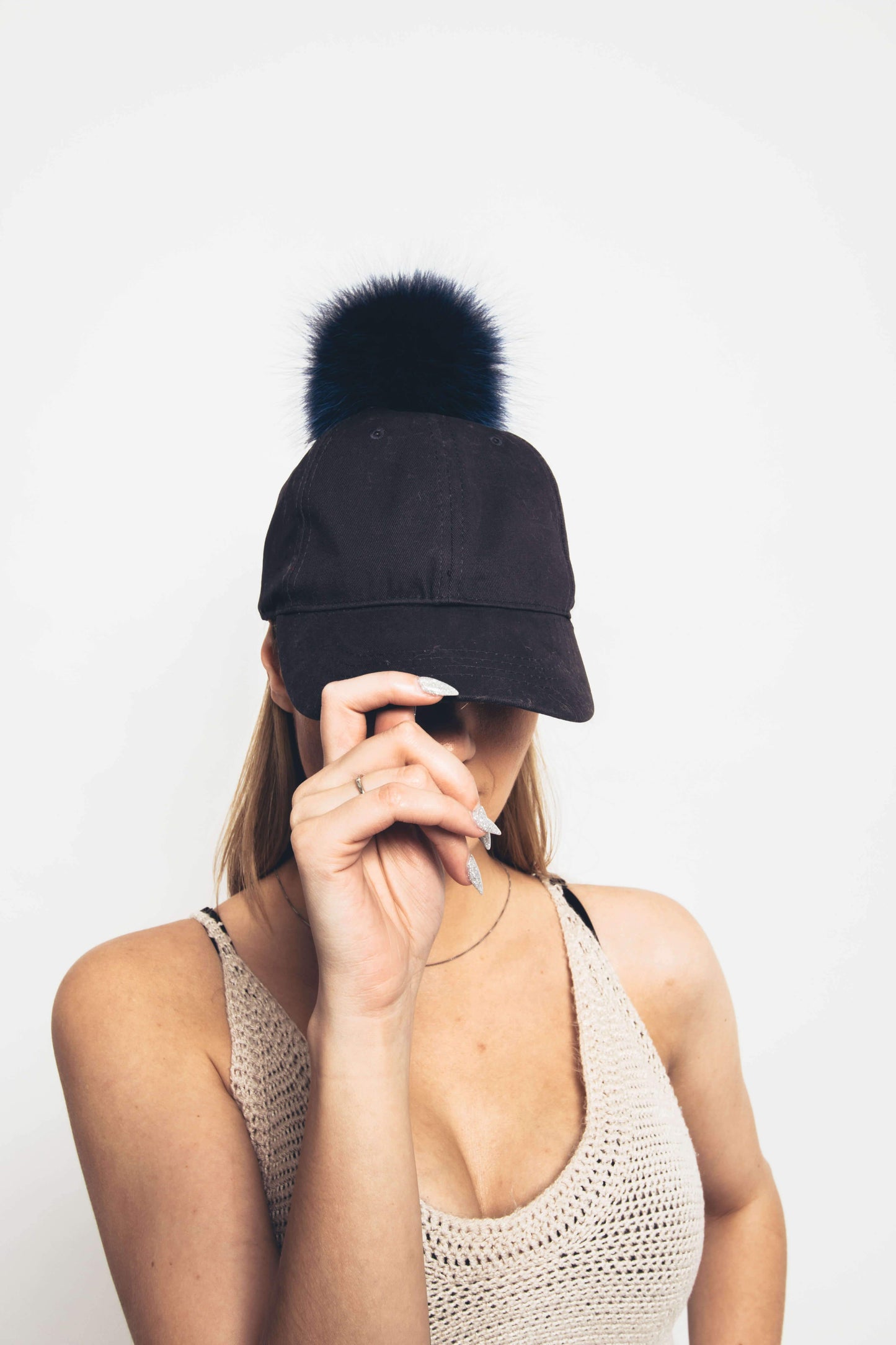 Real Fur Pom Pom Baseball Cap Accessories Starlight Furs