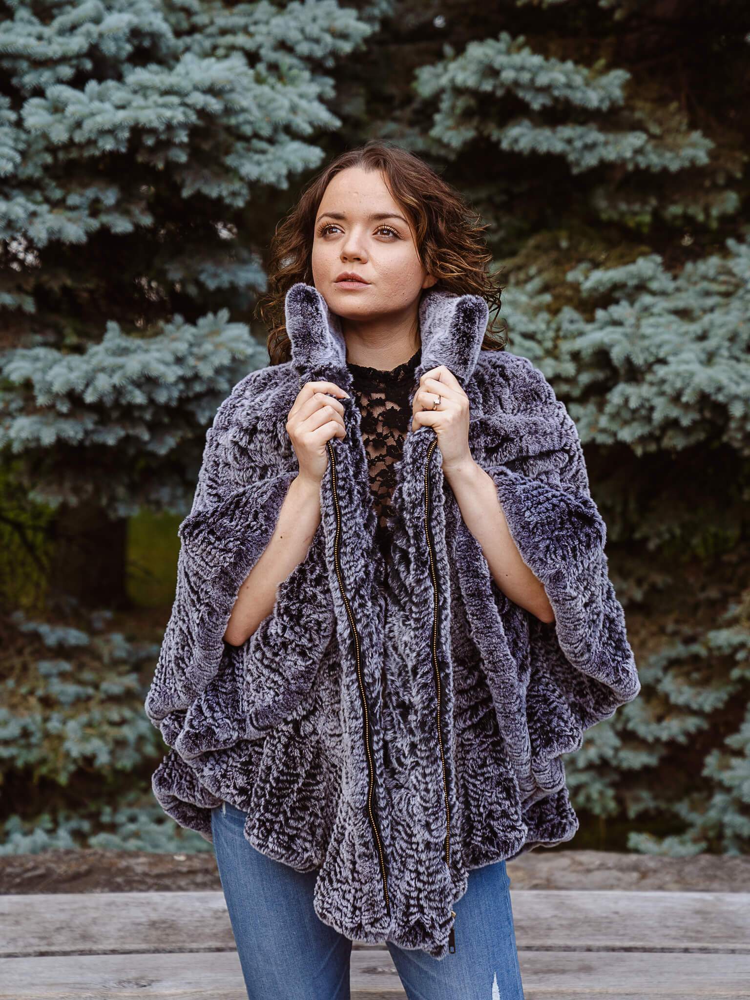 Rex Rabbit Netted Cape Capes Starlight Furs Gray
