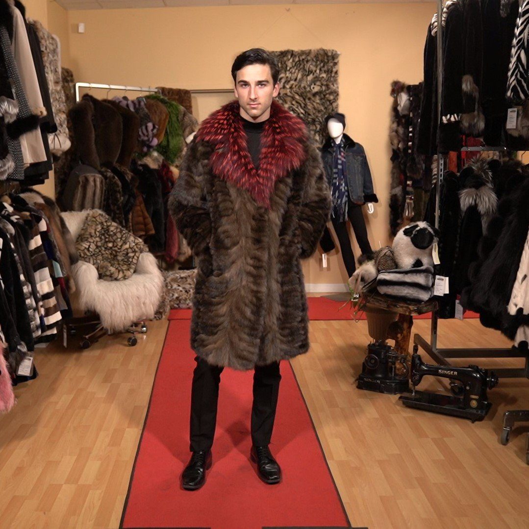 Natural Sable Coat with Fox Collar Dyed Red Starlight Furs