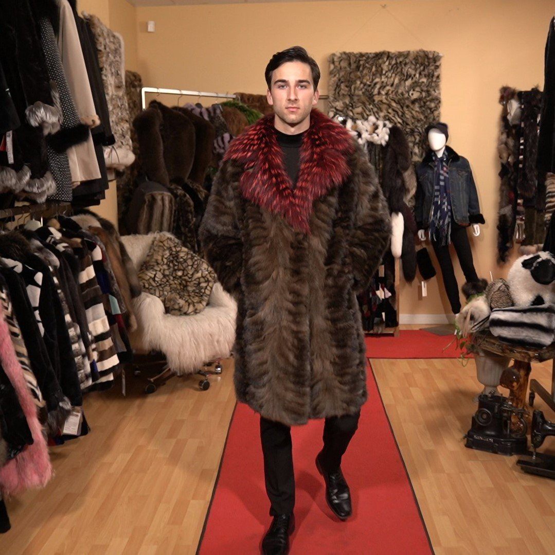 Natural Sable Coat with Fox Collar Dyed Red Clothing Accessories Starlight Furs