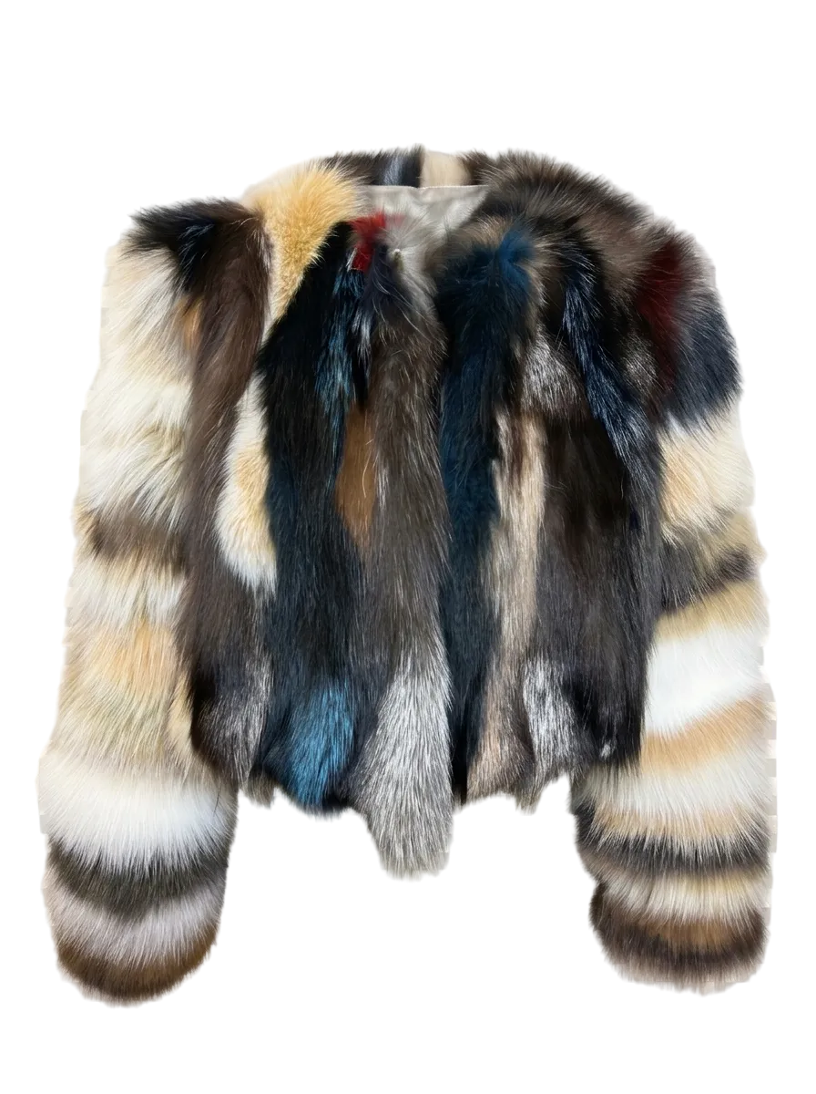 Multicolor Cropped Fox Fur Jacket | Handcrafted Canadian Luxury – Starlight Furs 
