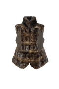 A brown and black textured faux-fur vest with a high collar, displayed against a solid white background.
