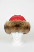 Beaver Fur Russian Hat with Red Leather Top Hats Starlight Furs 
