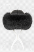 Black Fox Russian Hat with Black Leather Top