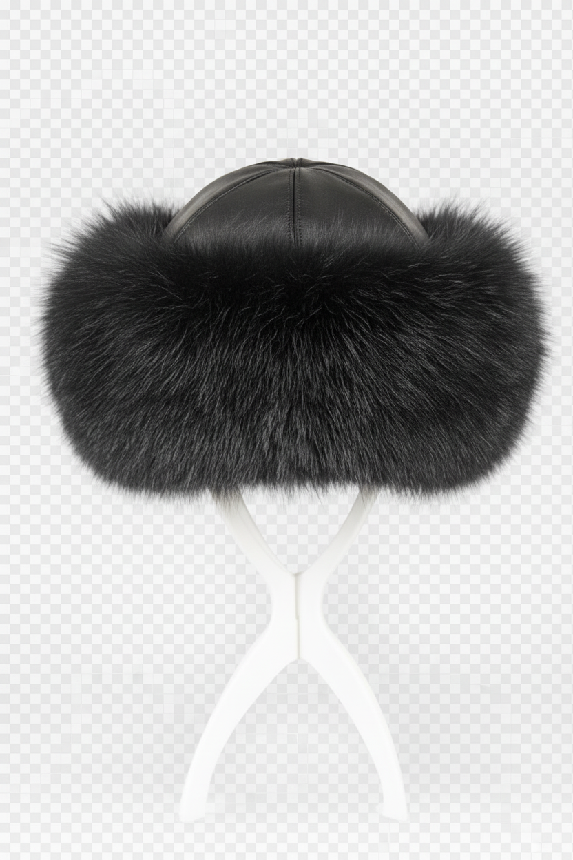 Black Fox Russian Hat with Black Leather Top