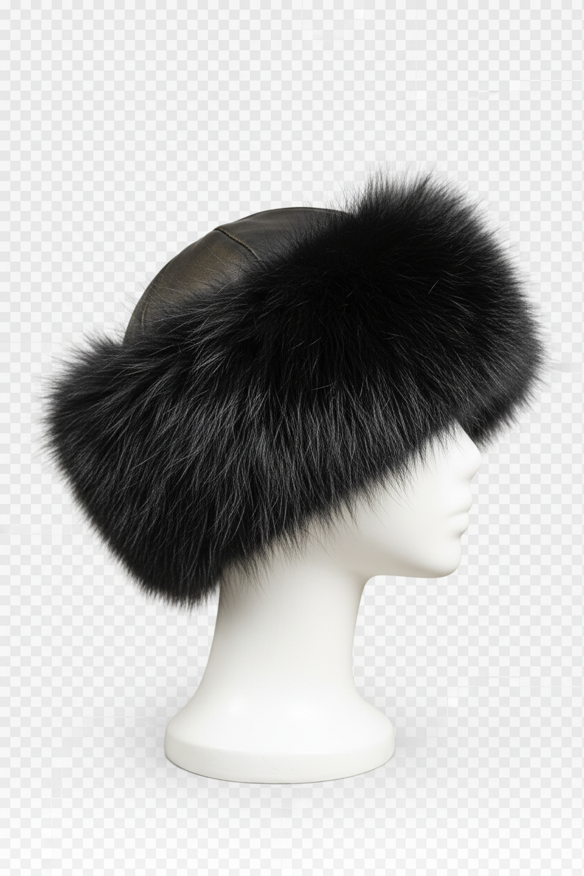 Black Fox Russian Hat with Black Leather Top