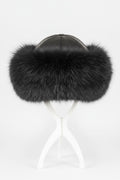 Black Fox Russian Hat with Black Leather Top Hats Starlight Furs 