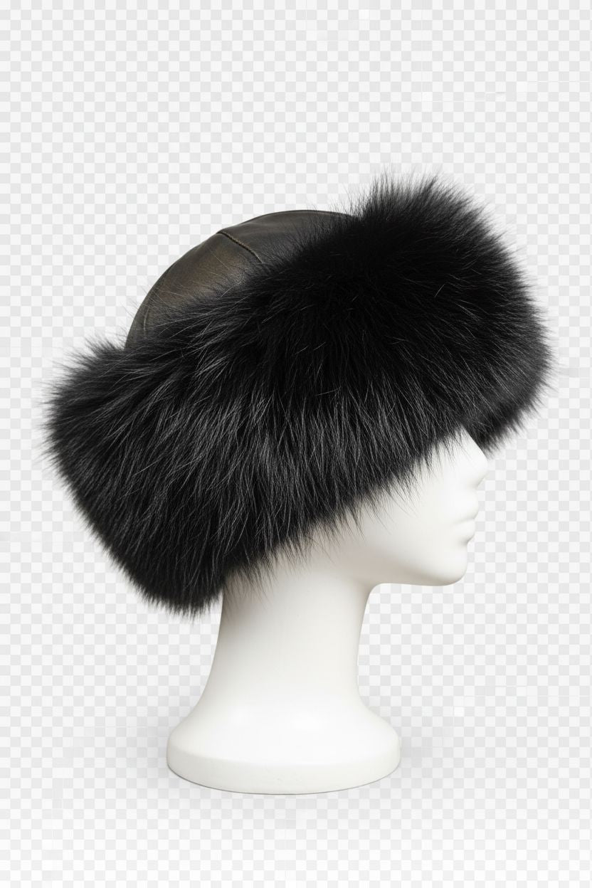 Black Fox Russian Hat with Black Leather Top Hats Starlight Furs 