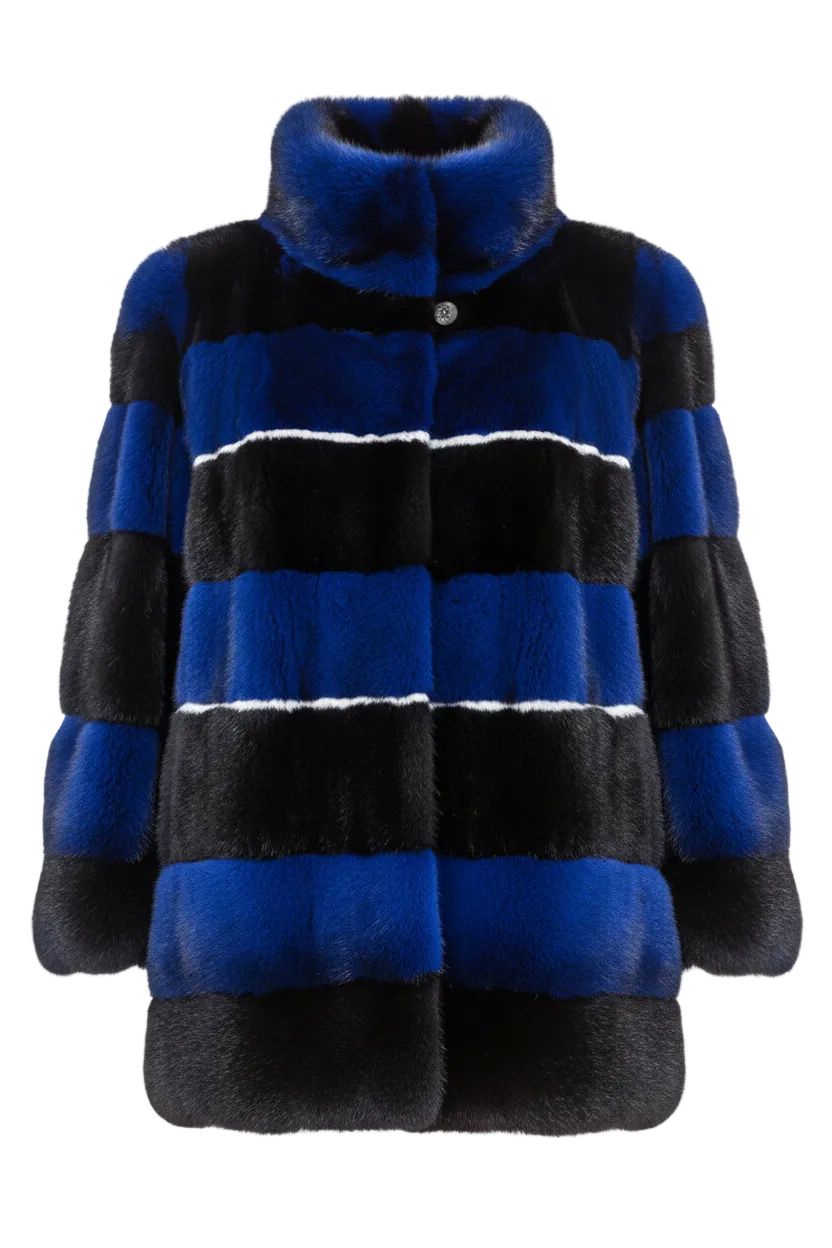 Blue, Black & White Striped Mink Jacket Fur Jacket Starlight Furs 