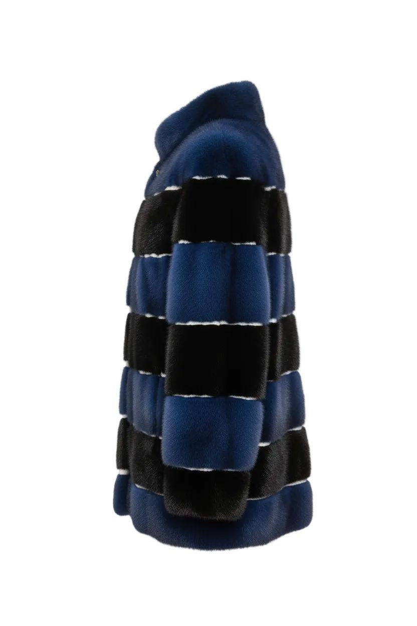 Blue, Black & White Striped Mink Jacket Fur Jacket Starlight Furs 