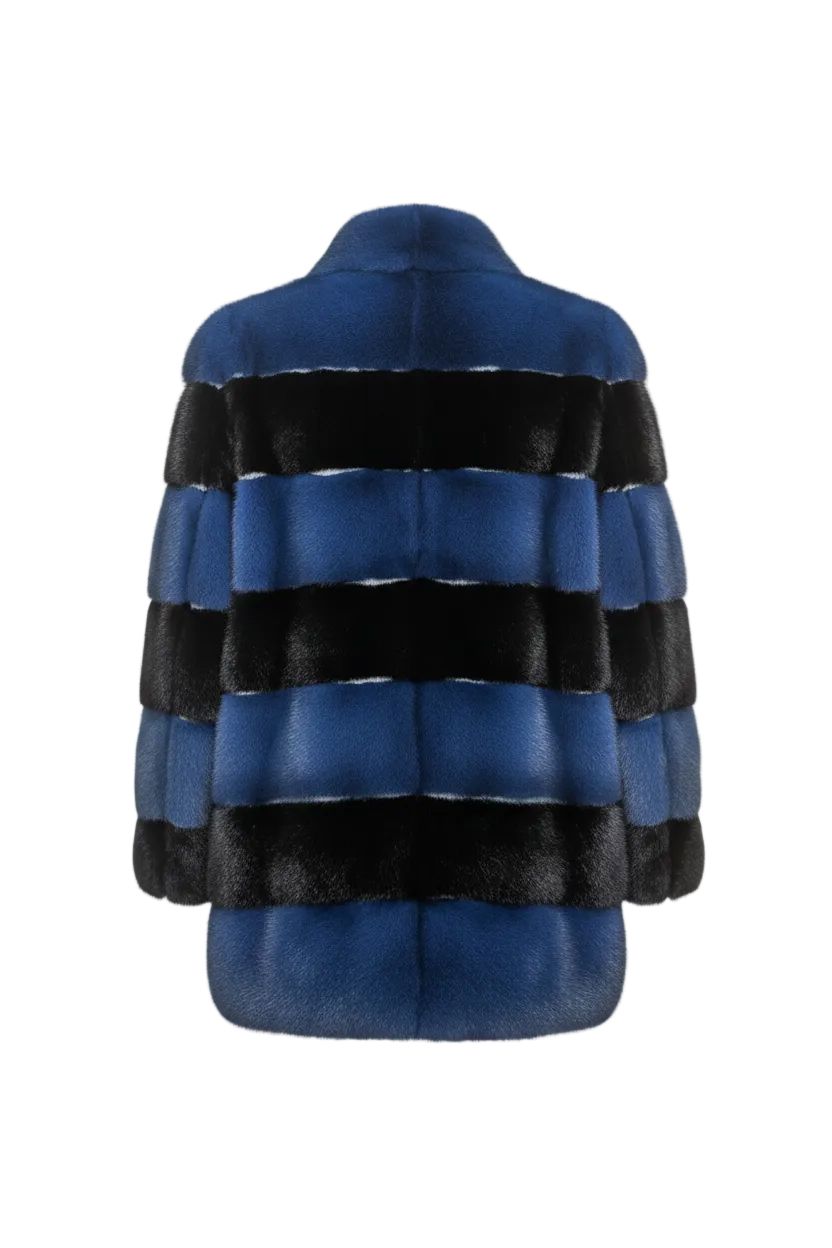 Blue, Black & White Striped Mink Jacket Fur Jacket Starlight Furs 