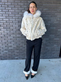 Bomber Jacket Cream Mink With White Fox Trim Starlight Furs Starlight Furs 