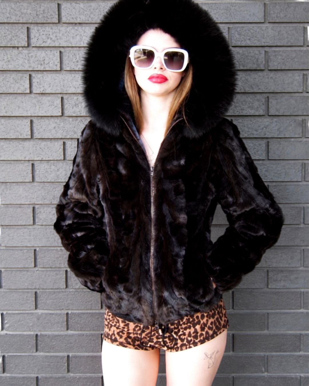 Brown Mink Short Parka with Fox Trim Hood Fur Coat Starlight Furs 