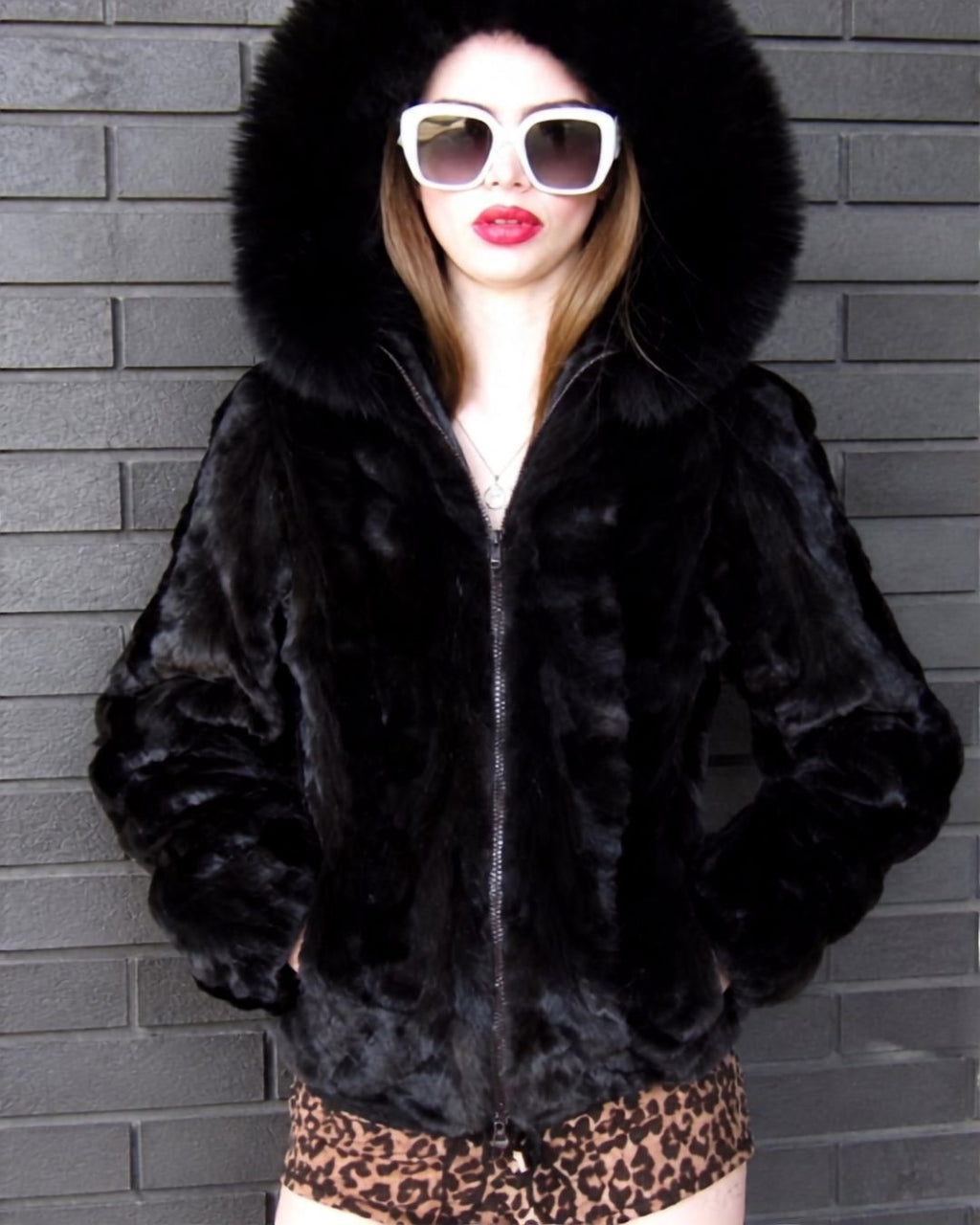 Brown Mink Short Parka with Fox Trim Hood Fur Coat Starlight Furs 
