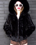 Brown Mink Short Parka with Fox Trim Hood Fur Coat Starlight Furs 