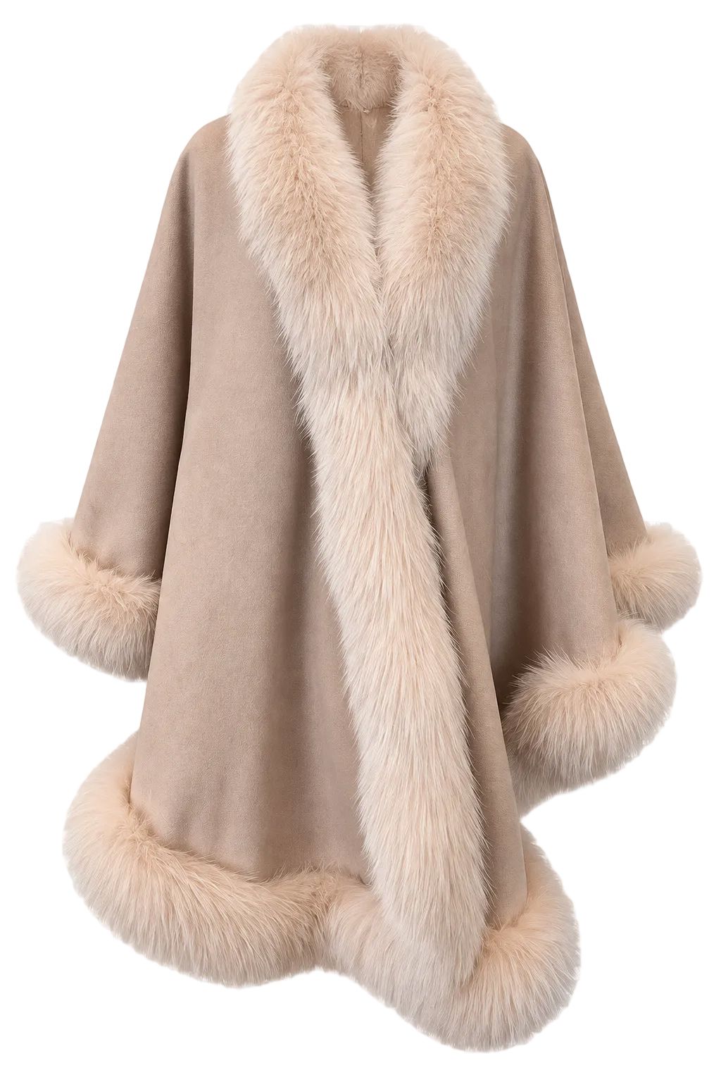 Cream Brown Alpacca Shawl with fox trim Capes Starlight Furs 