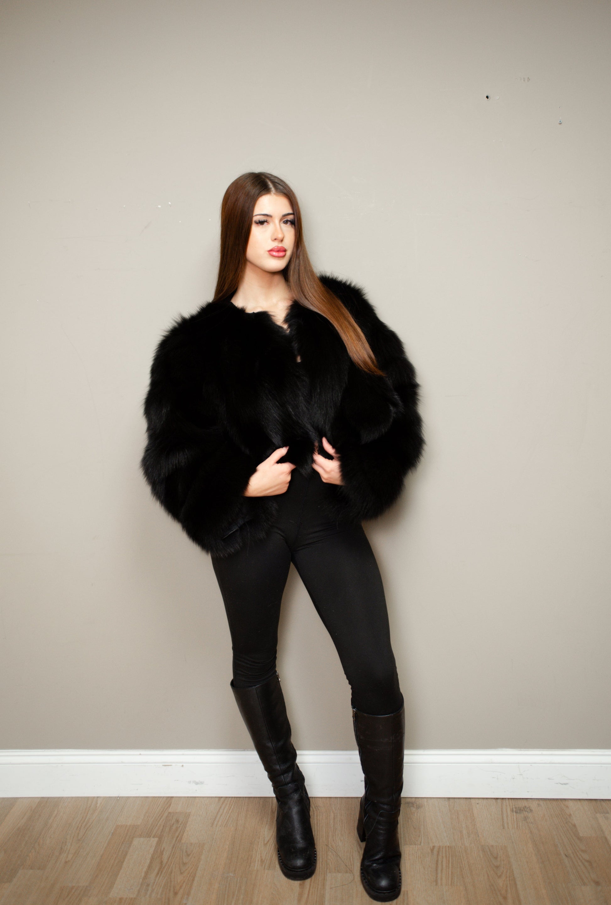 Cropped Fox Fur Jacket - All Black Jackets Starlight Furs 