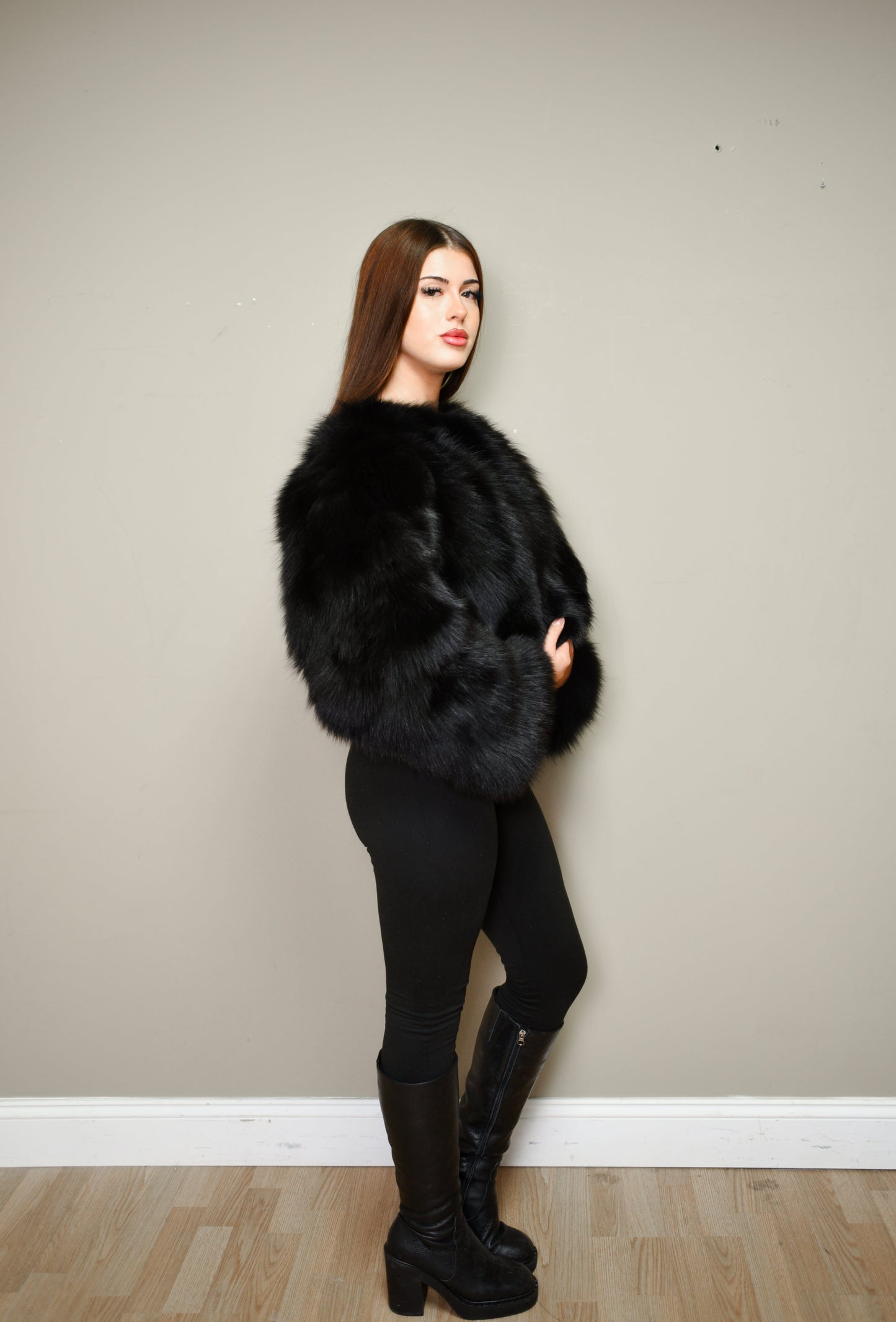 Cropped Fox Fur Jacket - All Black Jackets Starlight Furs 