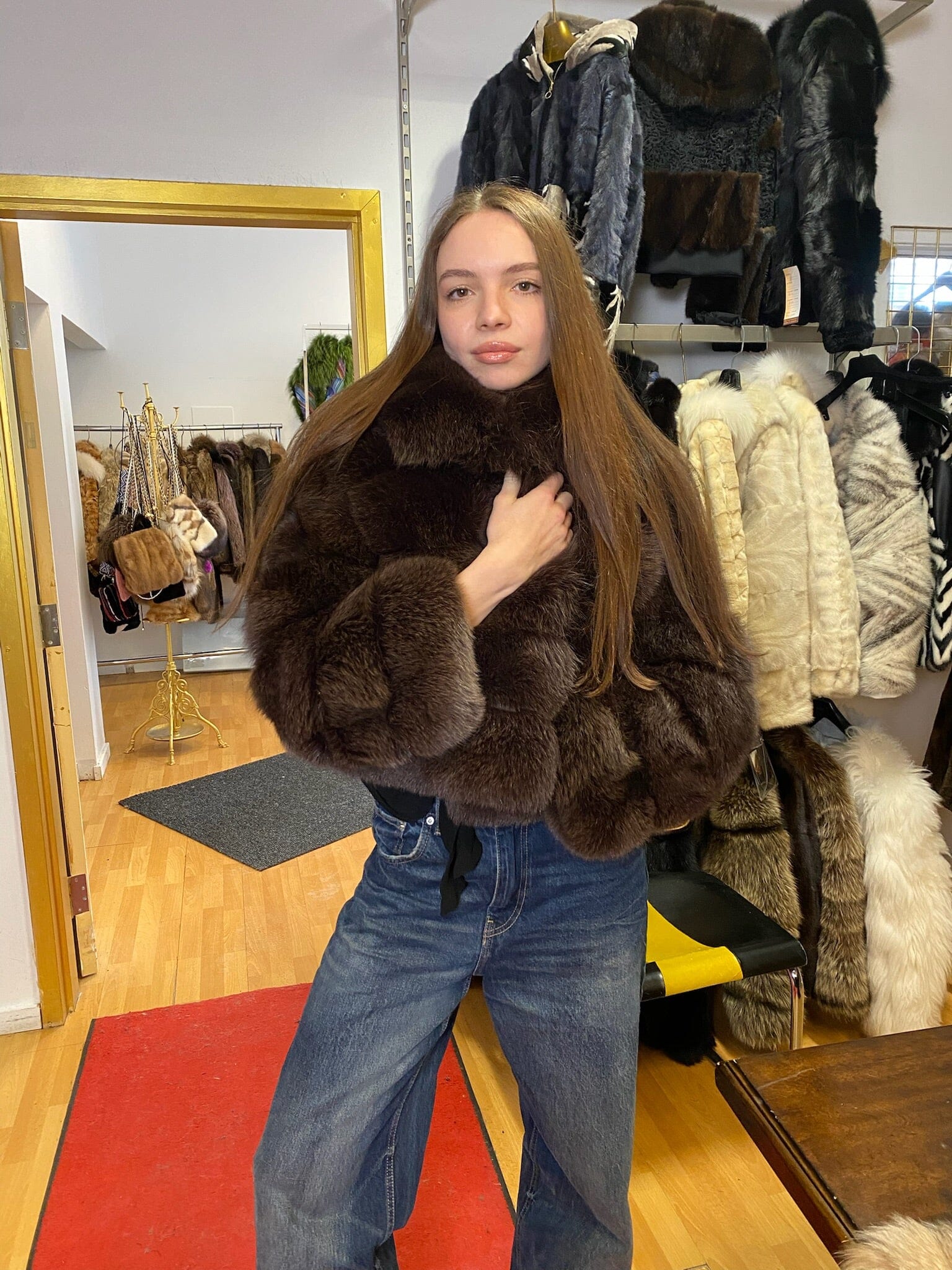 Cropped Fox Fur Jacket (Brown) Jackets Starlight Furs 