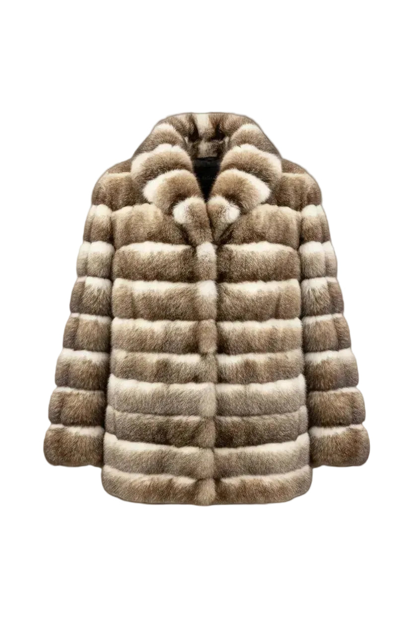 Cross Mink Jacket — Brown & Cream Horizontal Stripes Fur Jacket Starlight Furs 