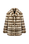 Cross Mink Jacket — Brown & Cream Horizontal Stripes Fur Jacket Starlight Furs 