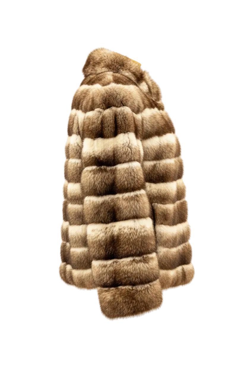 Cross Mink Jacket — Brown & Cream Horizontal Stripes Fur Jacket Starlight Furs 