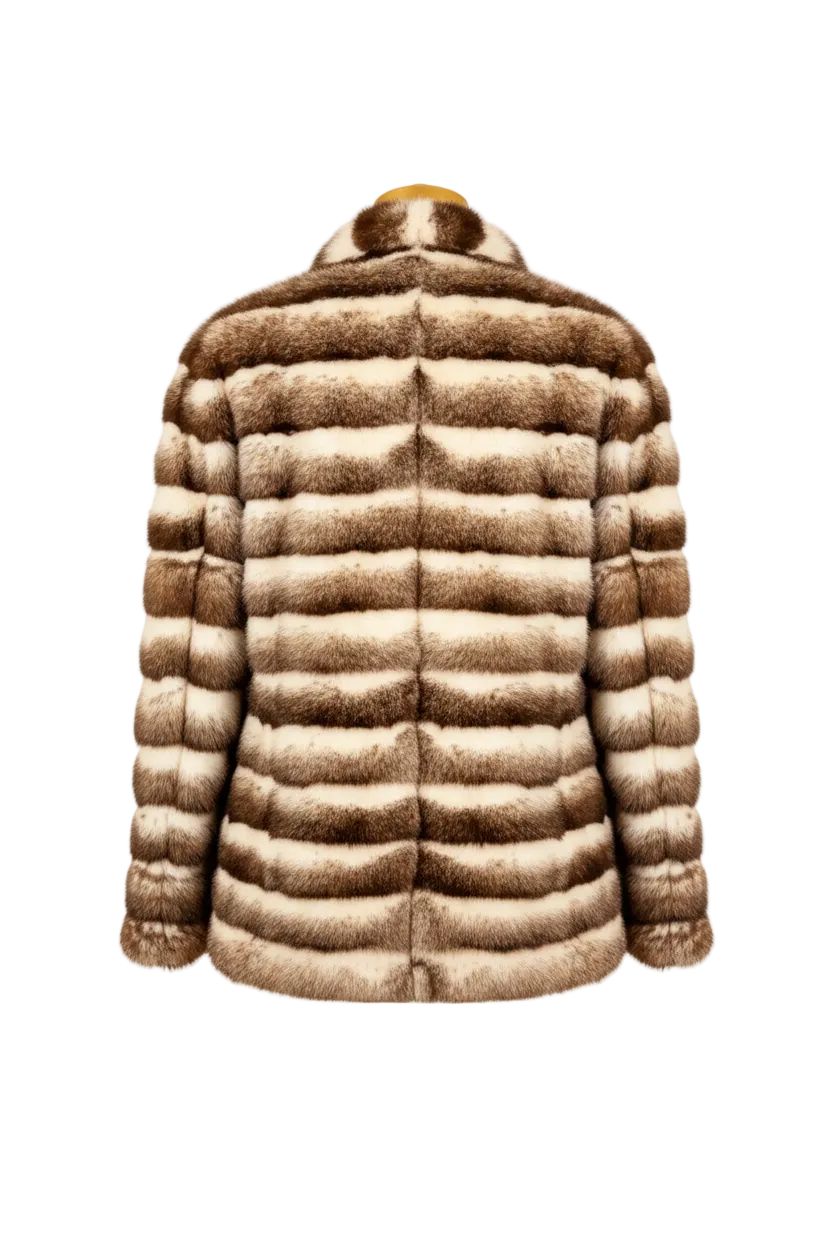 Cross Mink Jacket — Brown & Cream Horizontal Stripes Fur Jacket Starlight Furs 