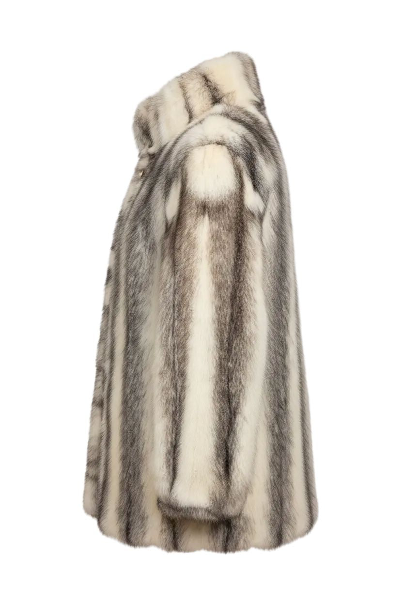 Cross Mink Jacket — Ivory & Grey Vertical Stripes Fur Jacket Starlight Furs 