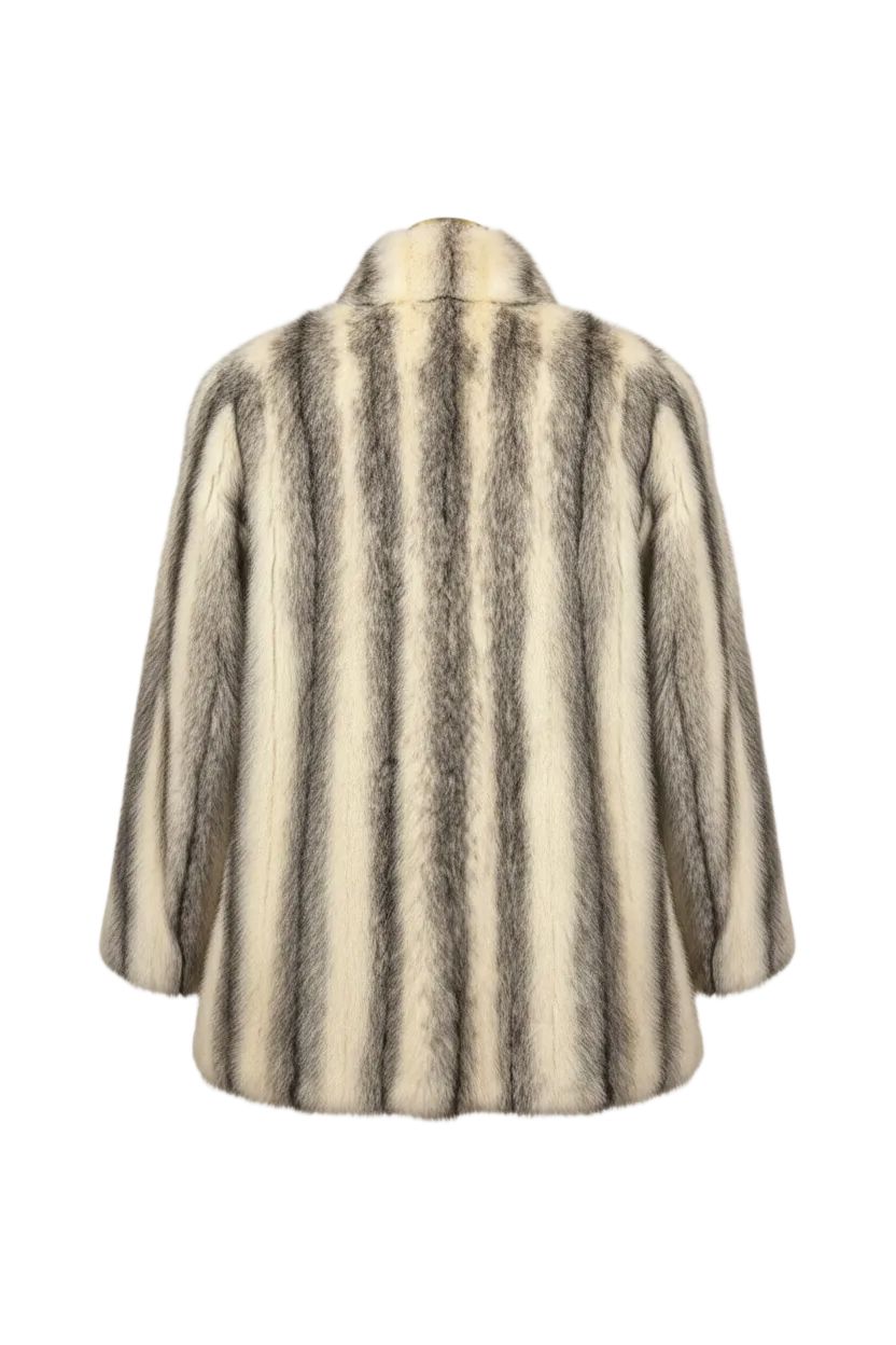 Cross Mink Jacket — Ivory & Grey Vertical Stripes Fur Jacket Starlight Furs 