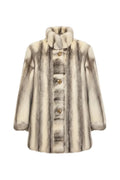 Cross Mink Jacket — Ivory & Grey Vertical Stripes Fur Jacket Starlight Furs 
