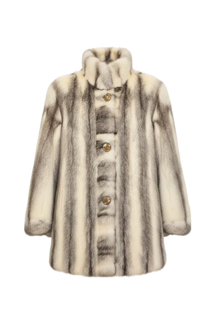 Cross Mink Jacket — Ivory & Grey Vertical Stripes Fur Jacket Starlight Furs 