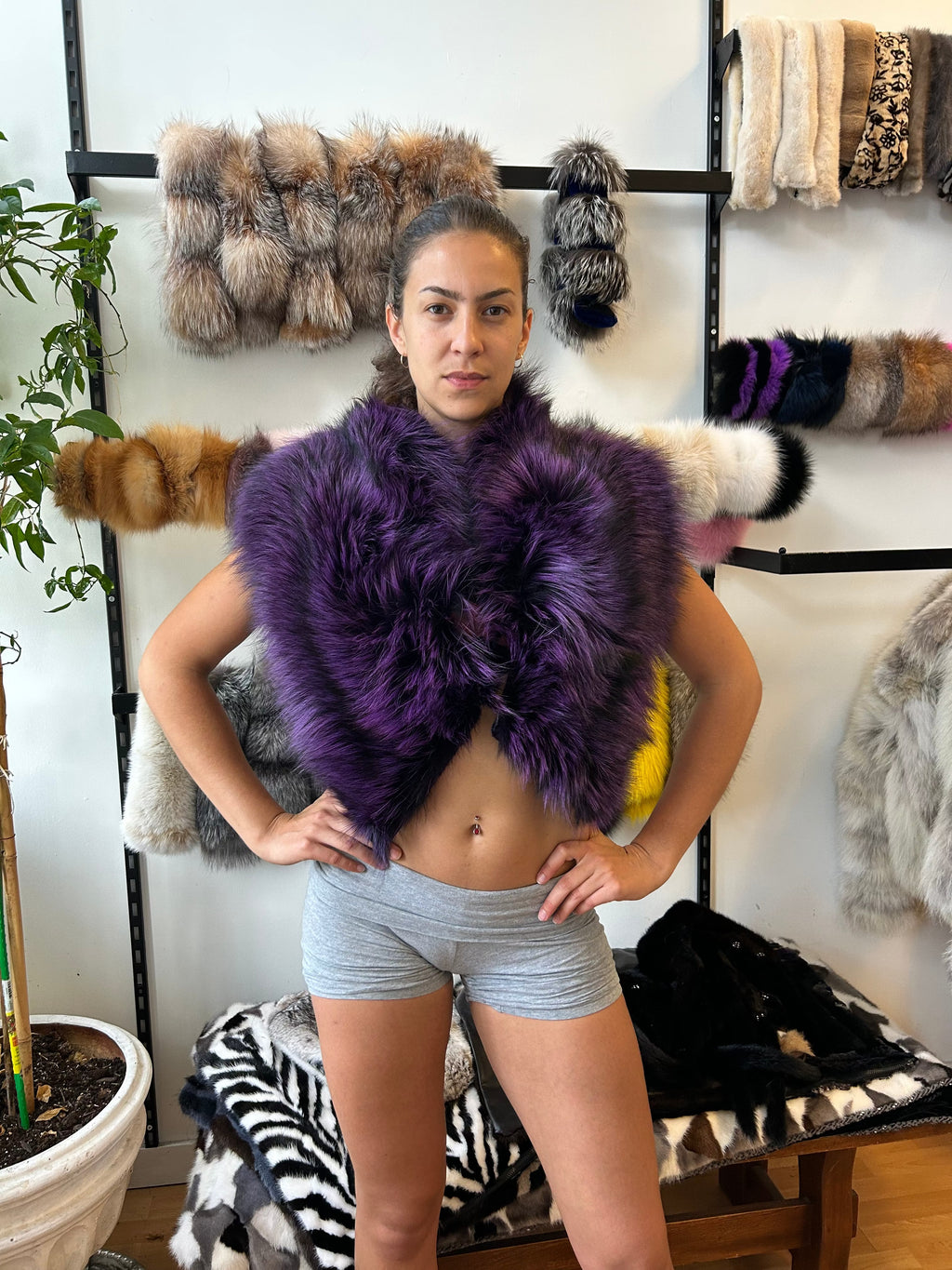 Fox Fur Collar in Blue or Purple Starlight Furs 