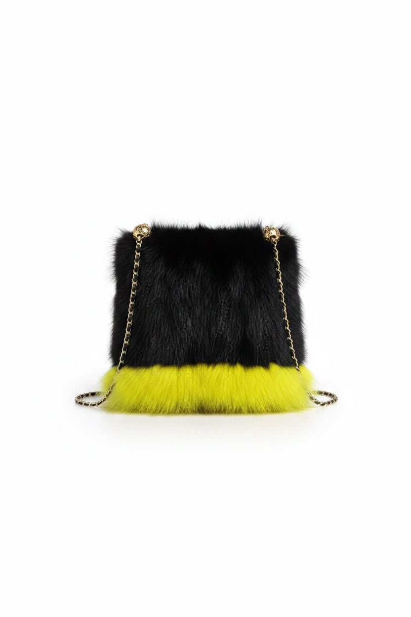 Fox Fur Purses & Hand Muffs Accessories Starlight Furs Black Fox Body and Yellow trim Bag 