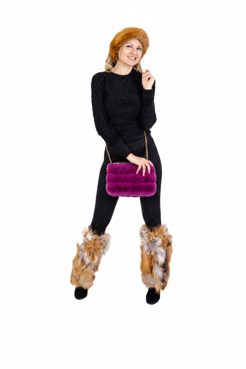 Fox Fur Purses & Hand Muffs Accessories Starlight Furs Rex Rabbit Purple Bag 