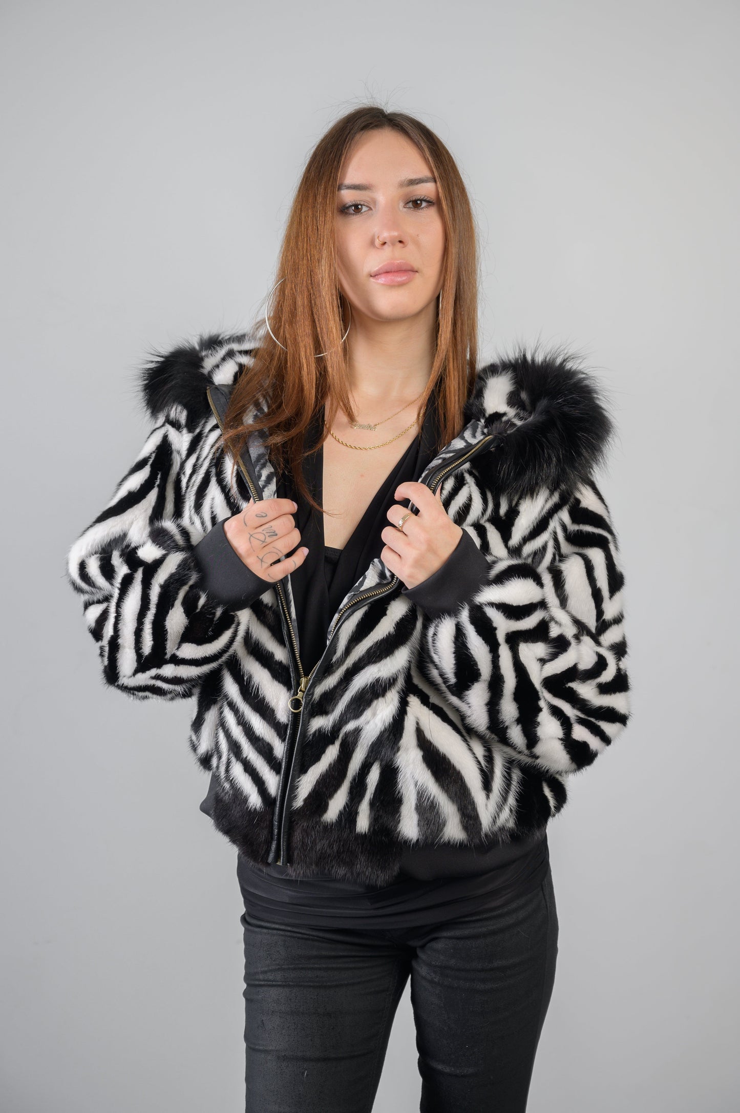 Fur Bomber Zebra Print Jackets Starlight Furs 