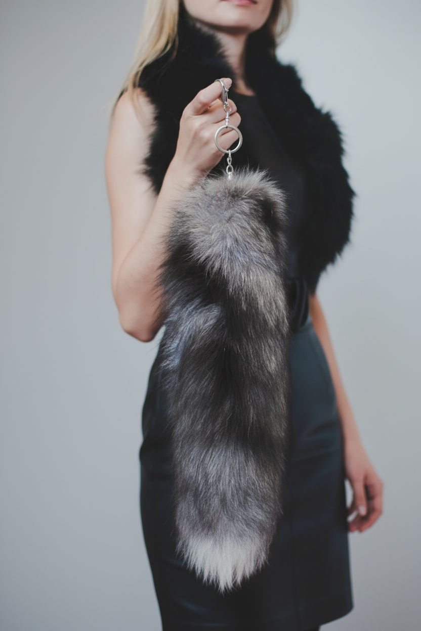 Fur Keychains Fox Tails Accessories Starlight Furs Silver and Black 