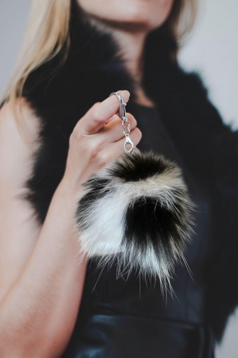 Fur Pompom Key Holder Accessories Starlight Furs Black and white 
