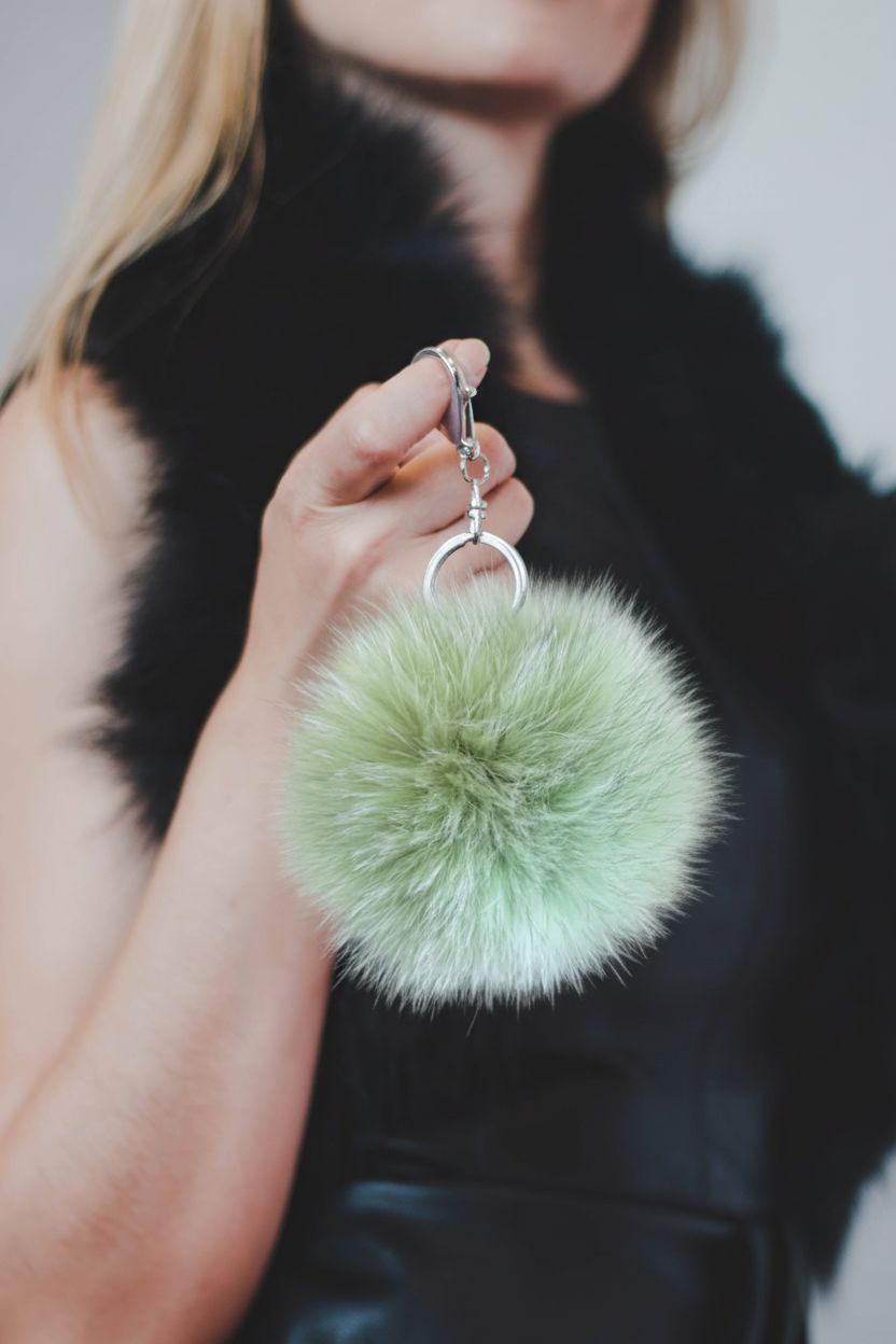 Fur Pompom Key Holder Accessories Starlight Furs Green 